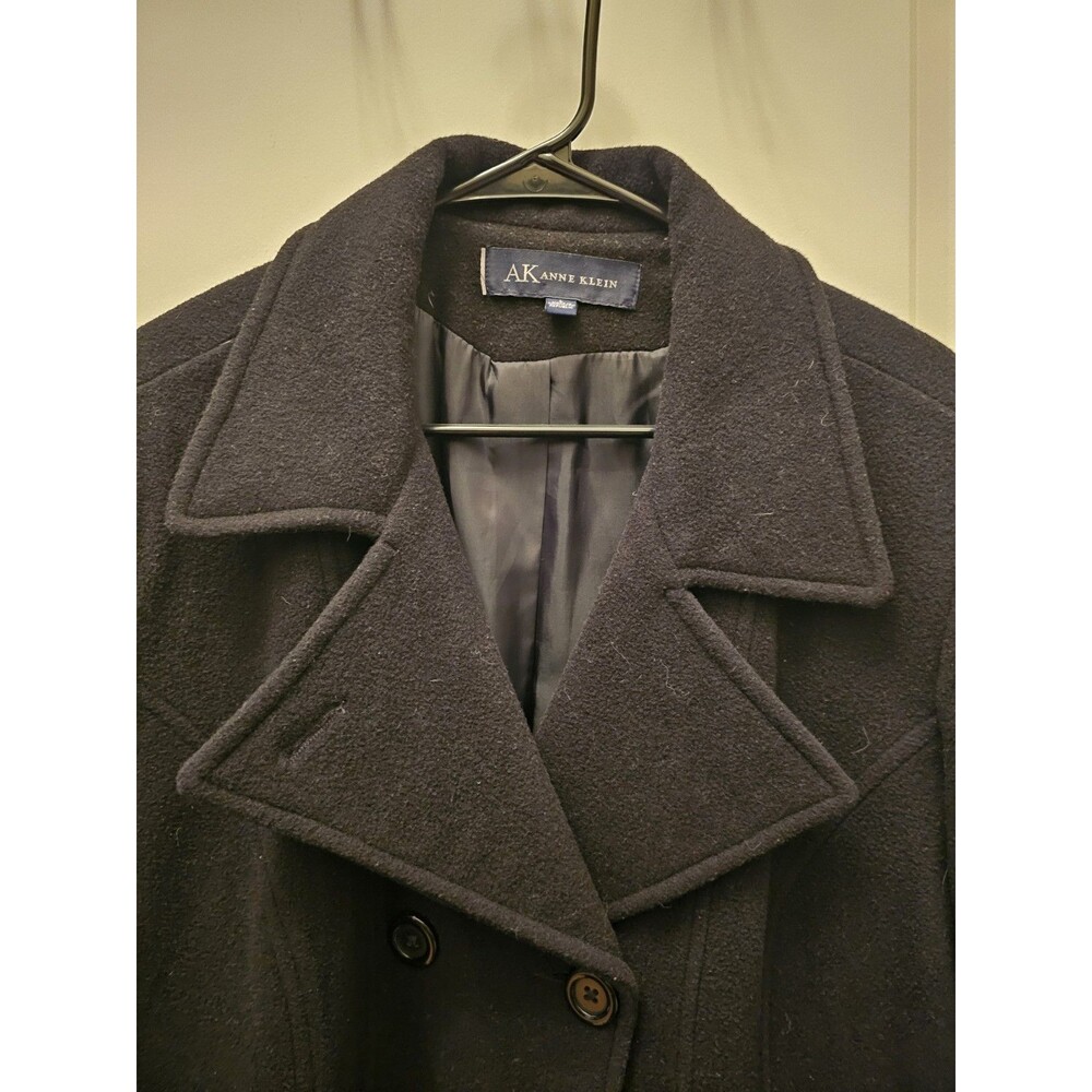 AK Anne Klein Coat Womens L Black Peacoat Wool Blend Double Breasted Lined - Picture 4 of 10